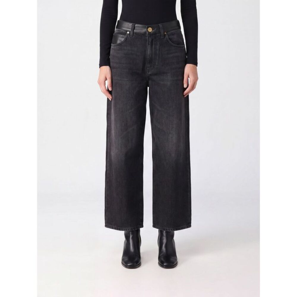 Pinko Women Pinko Estelle Mid-Rise Wide Leg Jeans In Cotton Denim